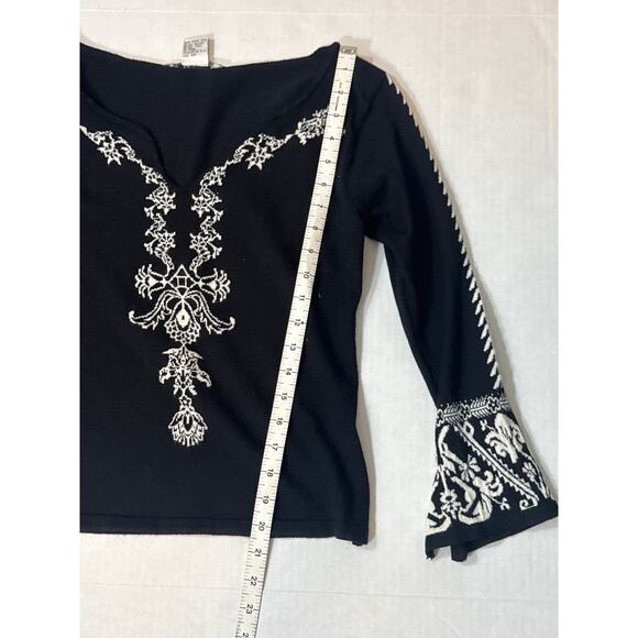 Vintage 90s Black Betty Sung Silk Bell Sleeve Sweater Medium Boho Fairygoth - Picture 8 of 9